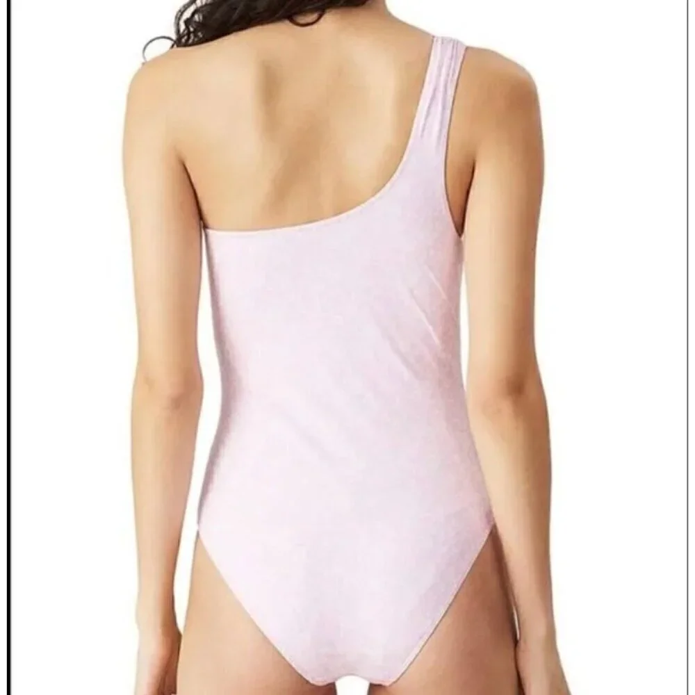 NWT Ganni One Shoulder Floral Cherry Blossom Pink Bathing Suit Size 38 Medium